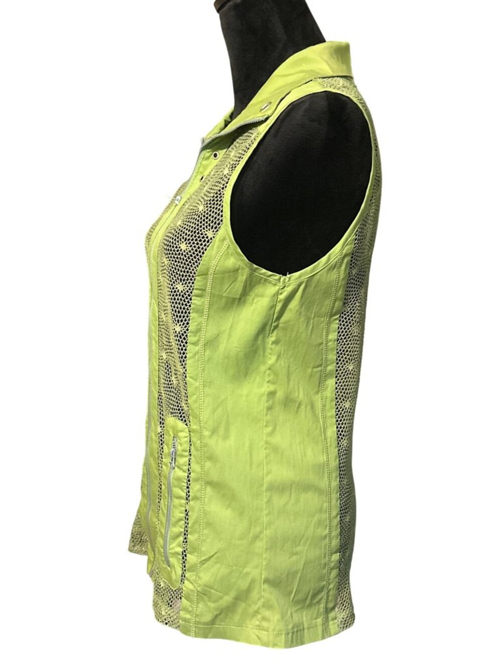 Zo & Co. Womens Lime Green Sleeveless Mesh Zip-Up Vest With Pockets Size M - Picture 3 of 5